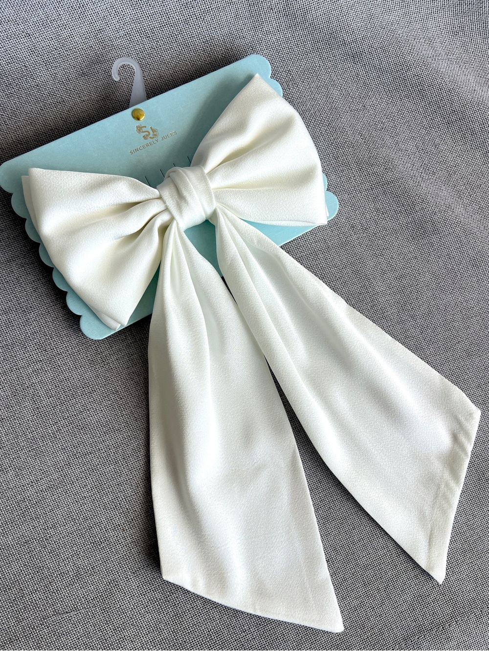 Sincerely Jules Large Satin Fabric Bow hair Barrette White NWT